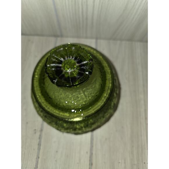 VTG Crinkle Glass Avacado Green Lidded Canister Apothecary Potion Jar Candy Dish - Picture 3 of 7